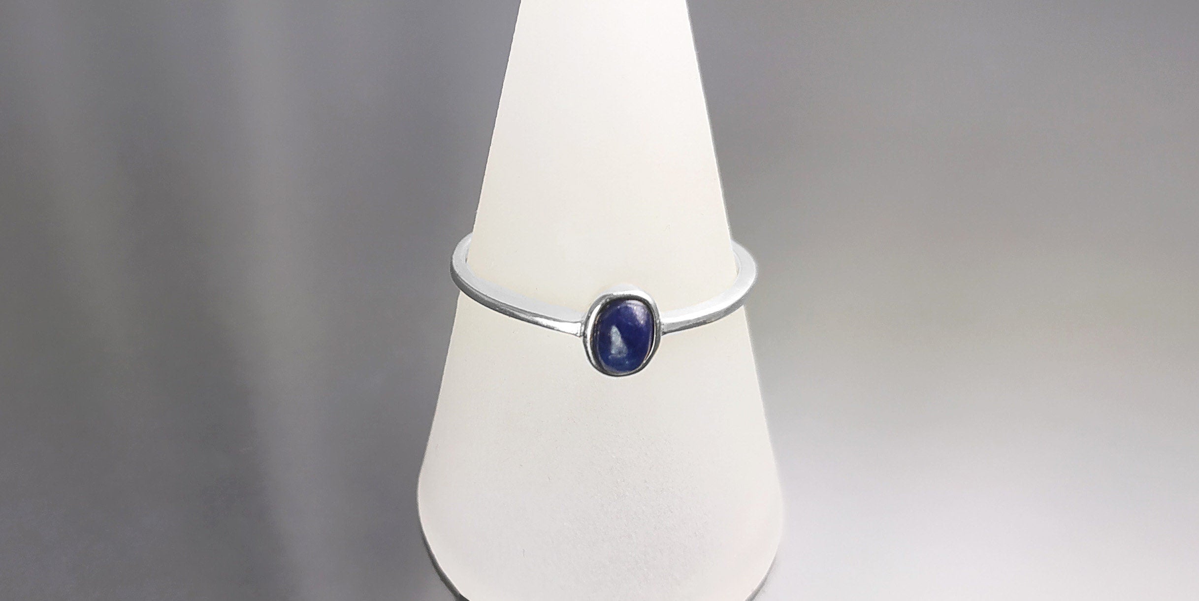 Lapis Tiny Ring, Sterling Silver, Modern Minimalist Ring, Small Blue Oval Stone, Genuine Lapis Gemstone, Small Everyday Ring, Dainty Ring