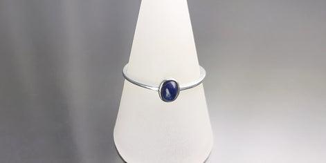 Lapis Tiny Ring, Sterling Silver, Modern Minimalist Ring, Small Blue Oval Stone, Genuine Lapis Gemstone, Small Everyday Ring, Dainty Ring