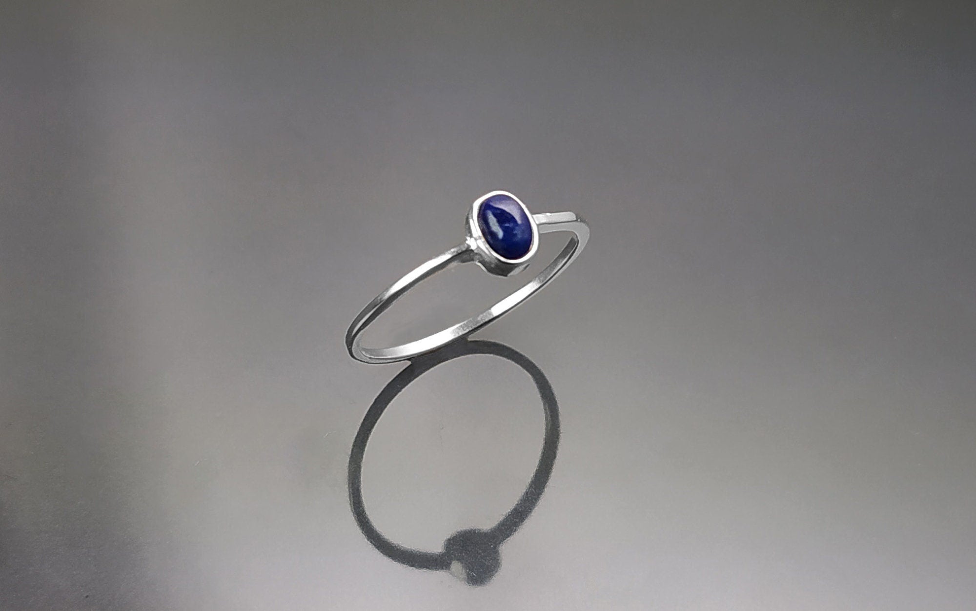 Lapis Tiny Ring, Sterling Silver, Modern Minimalist Ring, Small Blue Oval Stone, Genuine Lapis Gemstone, Small Everyday Ring, Dainty Ring