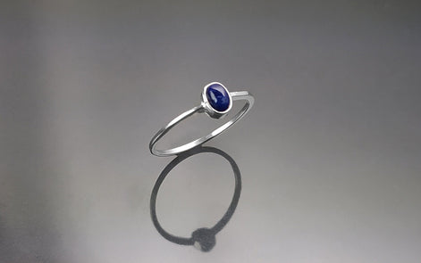 Lapis Tiny Ring, Sterling Silver, Modern Minimalist Ring, Small Blue Oval Stone, Genuine Lapis Gemstone, Small Everyday Ring, Dainty Ring