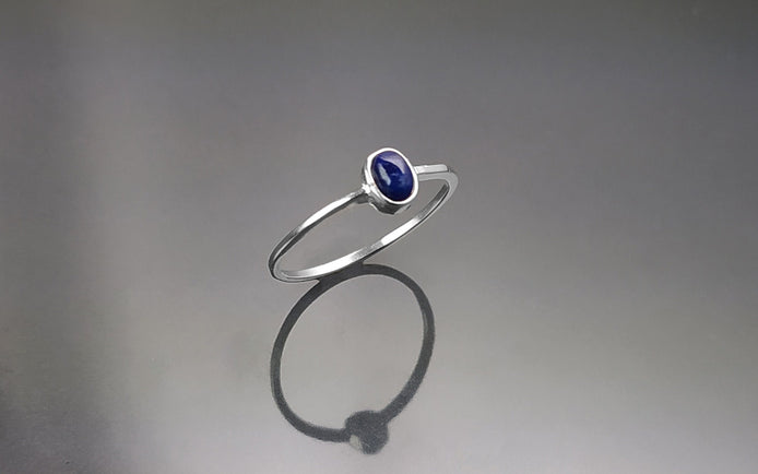 Lapis Tiny Ring, Sterling Silver, Modern Minimalist Ring, Small Blue Oval Stone, Genuine Lapis Gemstone, Small Everyday Ring, Dainty Ring