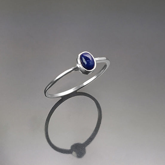 Lapis Tiny Ring, Sterling Silver, Modern Minimalist Ring, Small Blue Oval Stone, Genuine Lapis Gemstone, Small Everyday Ring, Dainty Ring