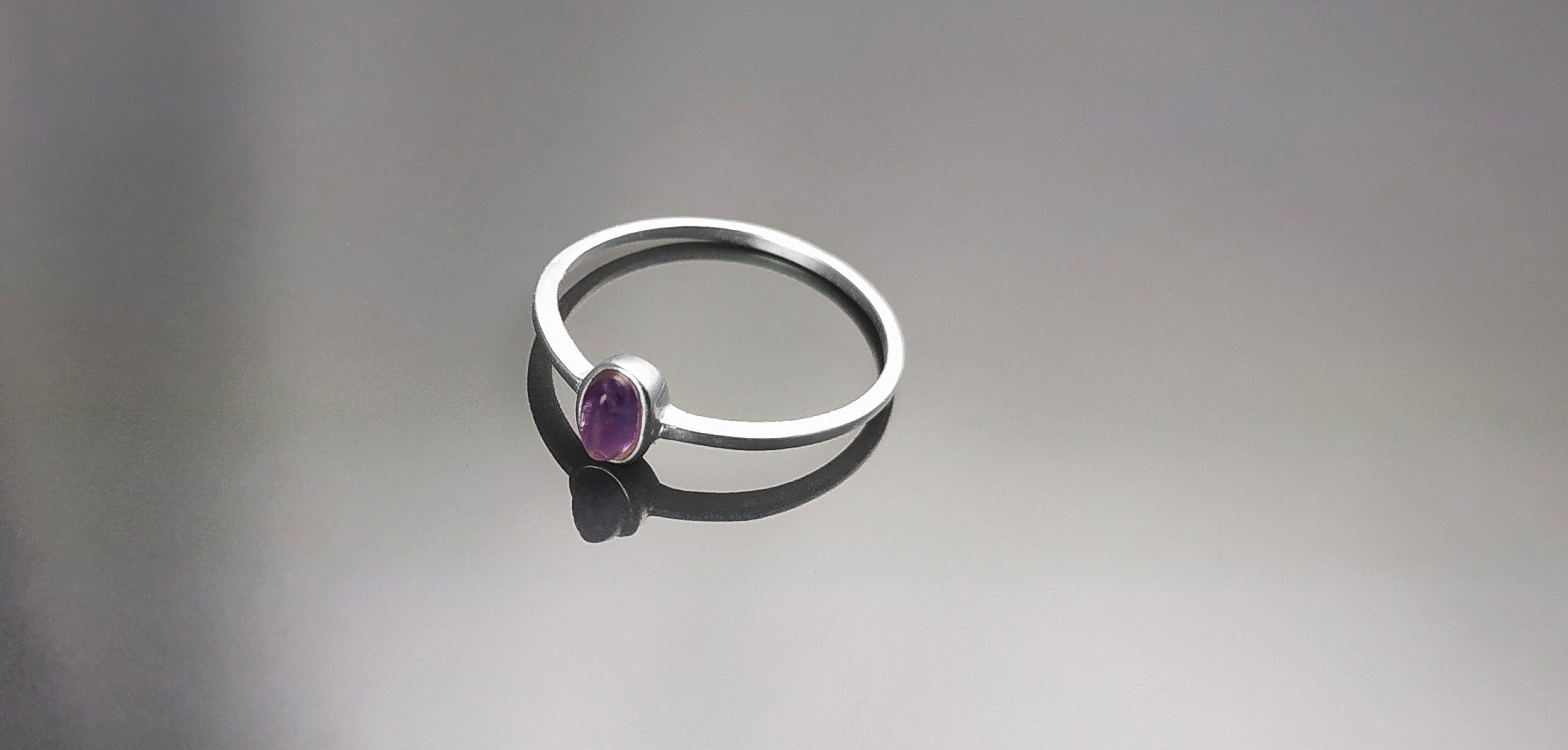 Tiny Amethyst Ring, Sterling Silver, Modern Minimalist Ring, Small Purple Oval Stone, Genuine Amethyst Gemstone, Small Ring, Dainty Ring