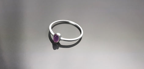 Tiny Amethyst Ring, Sterling Silver, Modern Minimalist Ring, Small Purple Oval Stone, Genuine Amethyst Gemstone, Small Ring, Dainty Ring