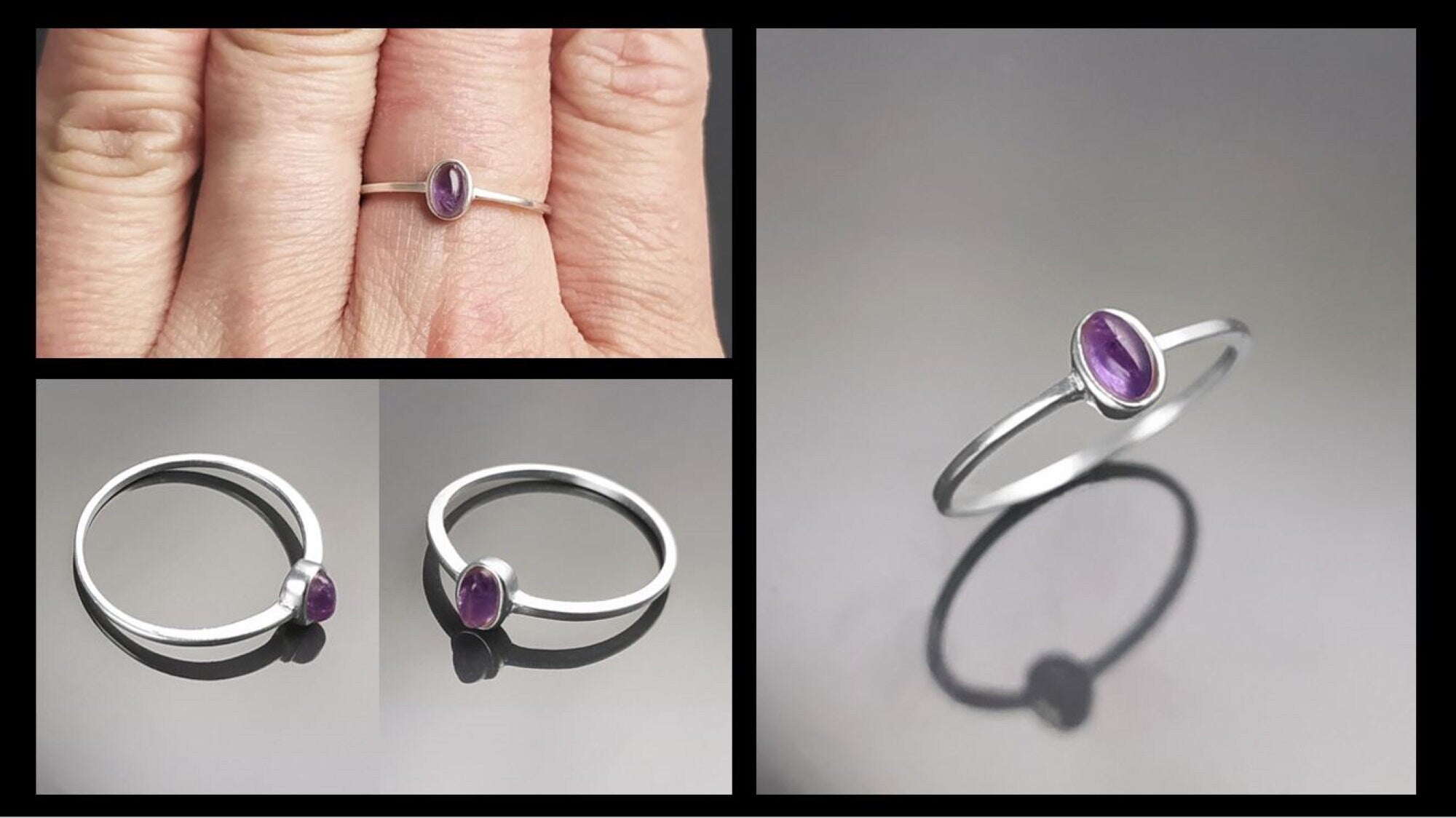Tiny Amethyst Ring, Sterling Silver, Modern Minimalist Ring, Small Purple Oval Stone, Genuine Amethyst Gemstone, Small Ring, Dainty Ring