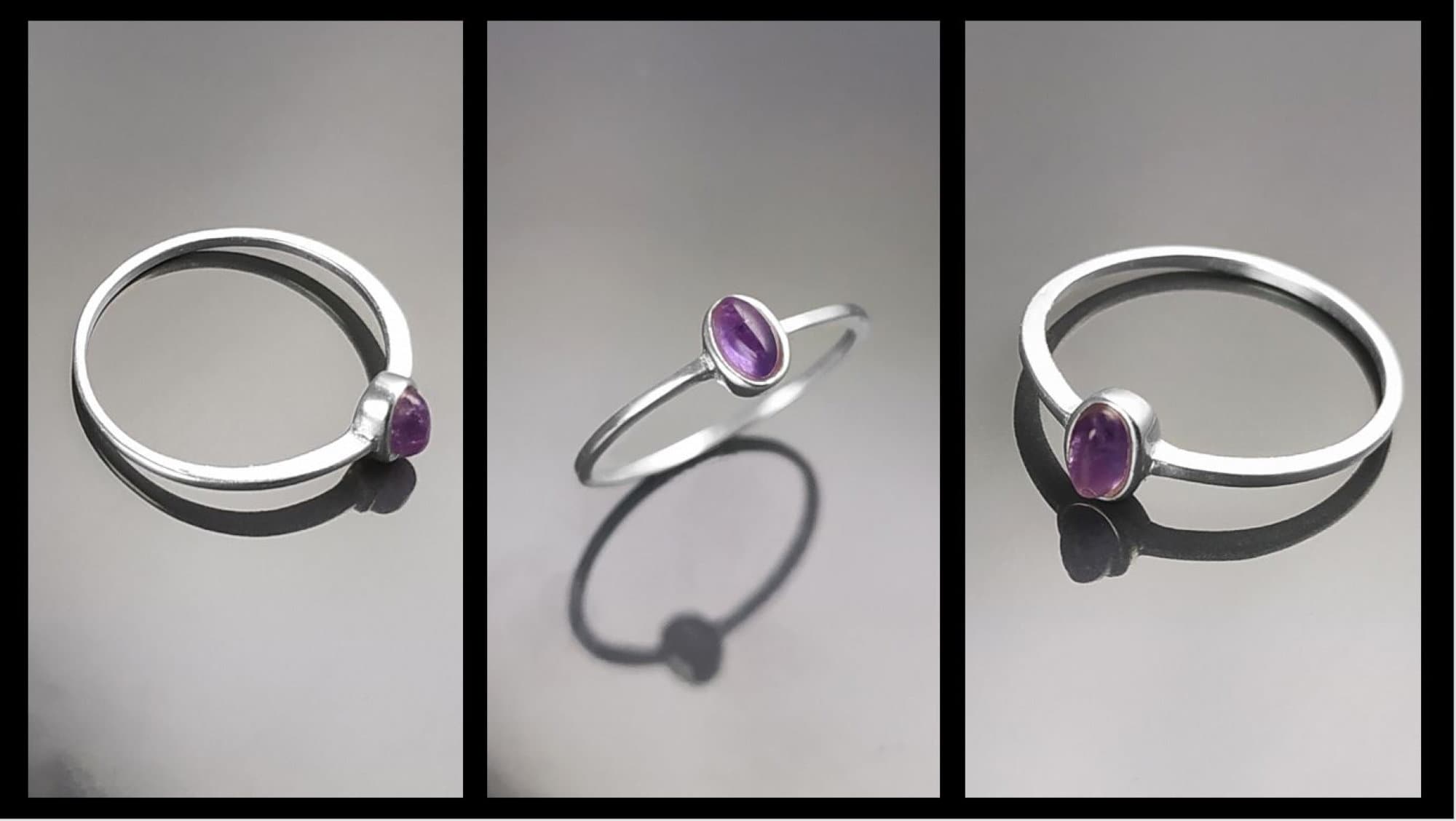 Tiny Amethyst Ring, Sterling Silver, Modern Minimalist Ring, Small Purple Oval Stone, Genuine Amethyst Gemstone, Small Ring, Dainty Ring