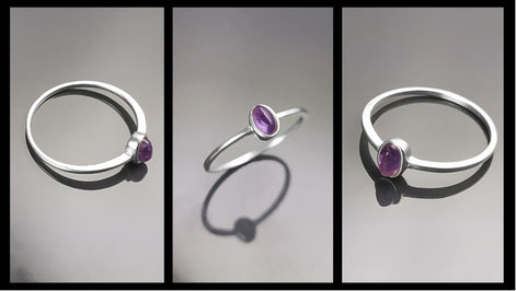 Tiny Amethyst Ring, Sterling Silver, Modern Minimalist Ring, Small Purple Oval Stone, Genuine Amethyst Gemstone, Small Ring, Dainty Ring