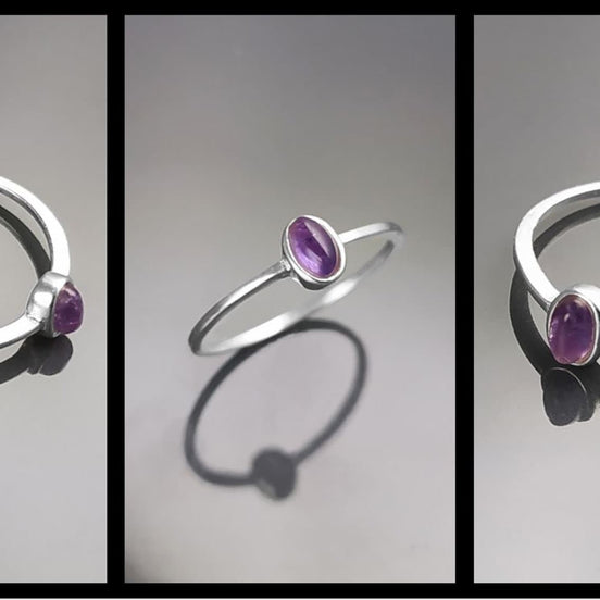 Tiny Amethyst Ring, Sterling Silver, Modern Minimalist Ring, Small Purple Oval Stone, Genuine Amethyst Gemstone, Small Ring, Dainty Ring