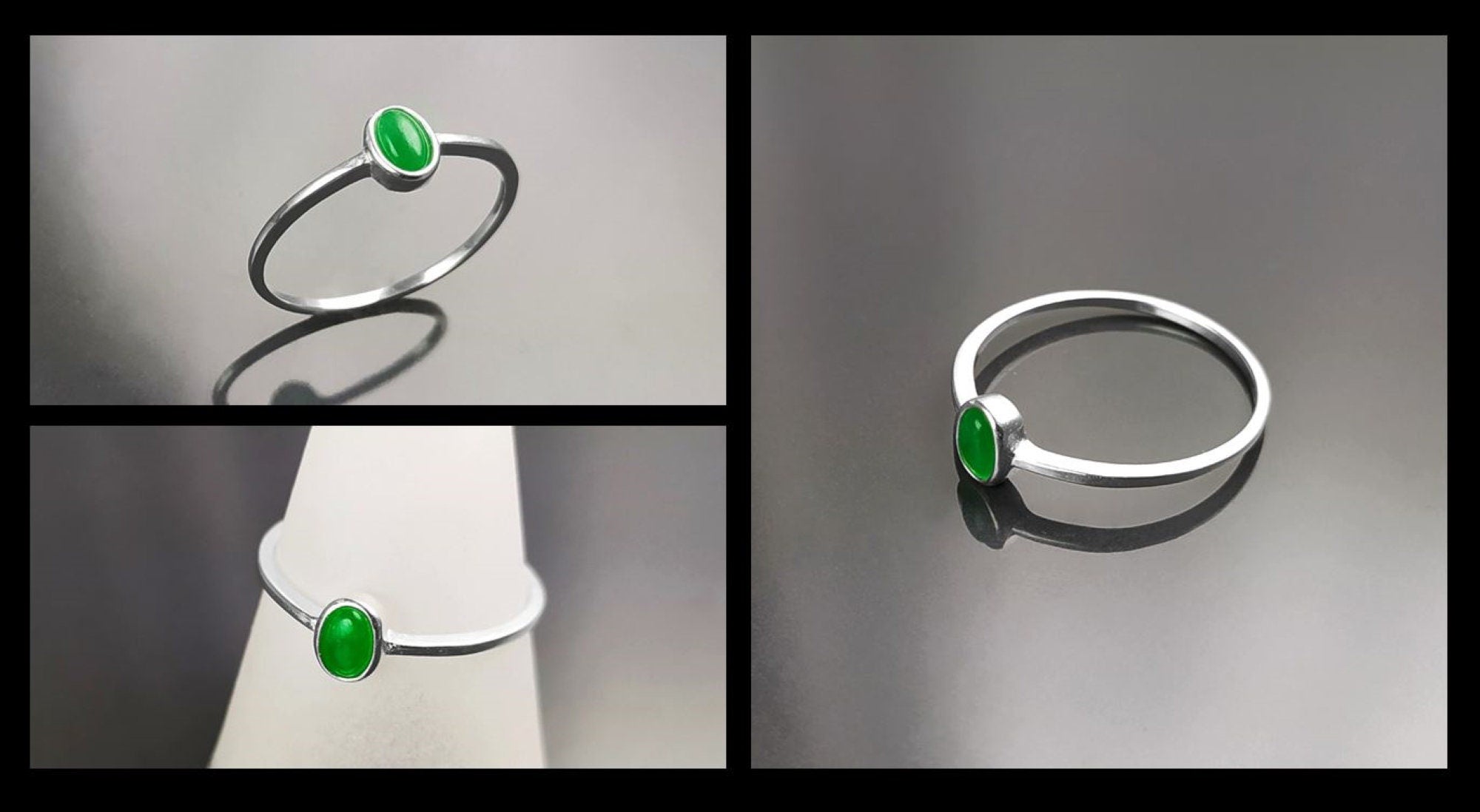 Green Jade Ring, Sterling Silver, Modern Minimalist Tiny Ring, Small Oval Stone, Genuine Jade Gemstone, Small Everyday Ring, Dainty Ring
