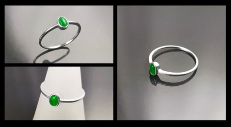 Green Jade Ring, Sterling Silver, Modern Minimalist Tiny Ring, Small Oval Stone, Genuine Jade Gemstone, Small Everyday Ring, Dainty Ring
