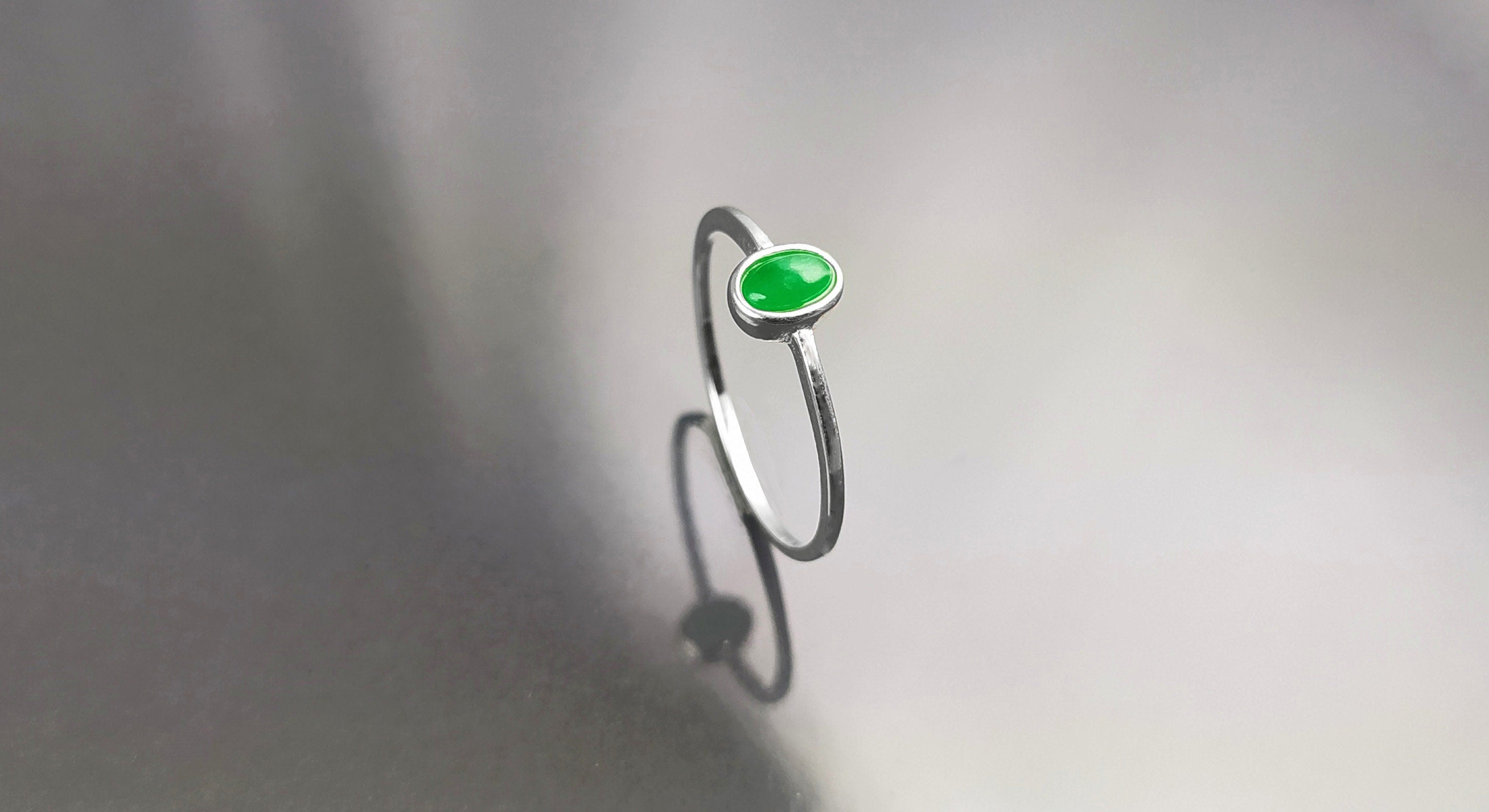 Green Jade Ring, Sterling Silver, Modern Minimalist Tiny Ring, Small Oval Stone, Genuine Jade Gemstone, Small Everyday Ring, Dainty Ring