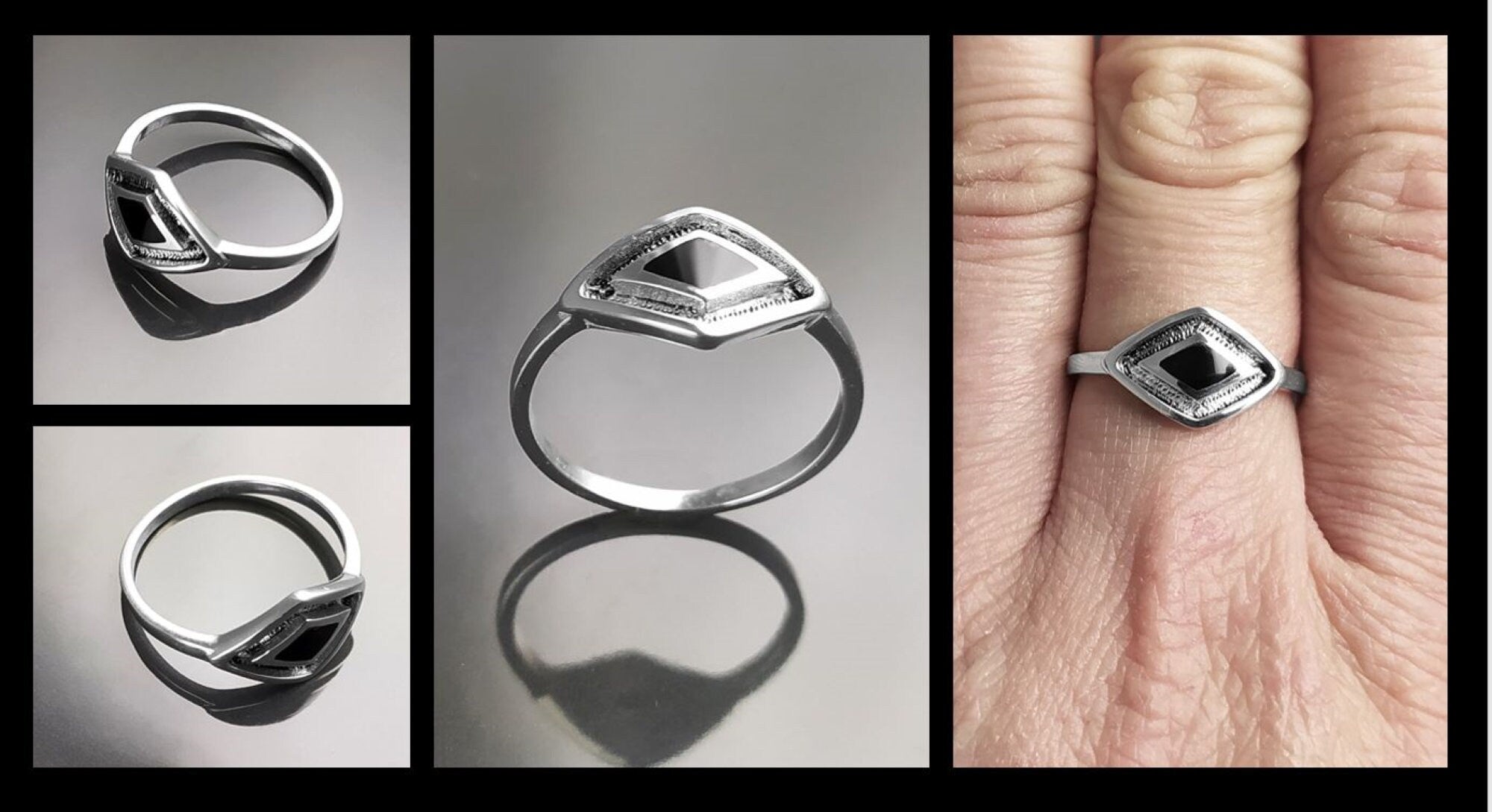 Black Shaman Eye Ring, Sterling Silver, Onyx Stone, Spiritual Positive Energy Protection jewelry, Native American Medicine Man Tribal Symbol