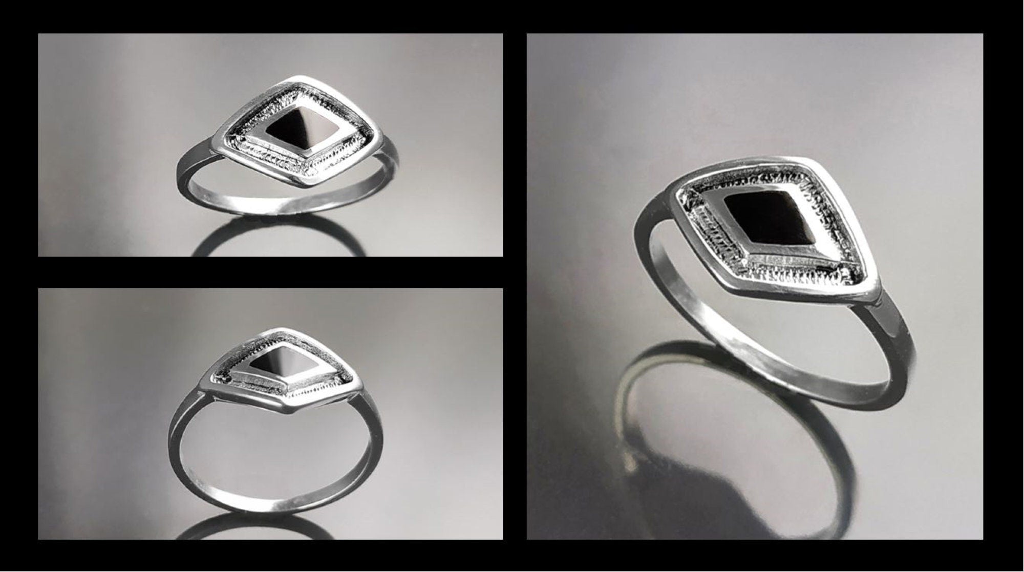 Black Shaman Eye Ring, Sterling Silver, Onyx Stone, Spiritual Positive Energy Protection jewelry, Native American Medicine Man Tribal Symbol
