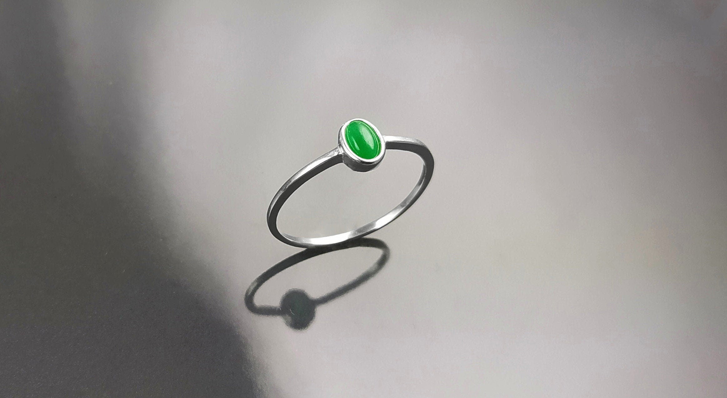 Green Jade Ring, Sterling Silver, Modern Minimalist Tiny Ring, Small Oval Stone, Genuine Jade Gemstone, Small Everyday Ring, Dainty Ring