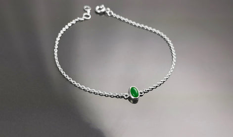 Tiny Jade Bracelet, Sterling Silver, Modern Minimalist Bracelet, Small Green Oval Stone, Genuine Jade Gemstone, Dainty Small Jewelry