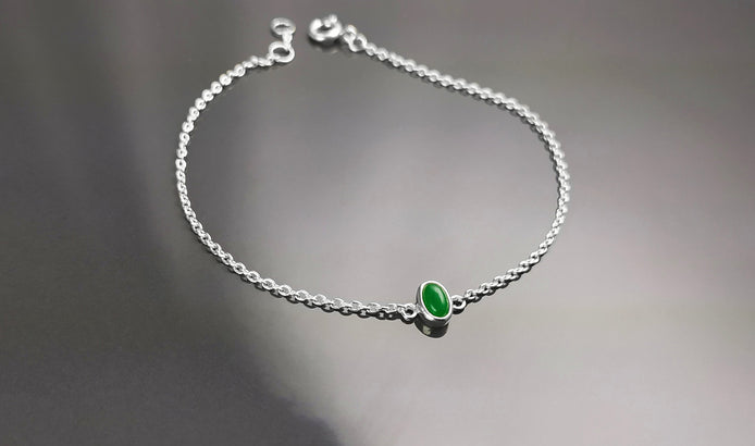 Tiny Jade Bracelet, Sterling Silver, Modern Minimalist Bracelet, Small Green Oval Stone, Genuine Jade Gemstone, Dainty Small Jewelry