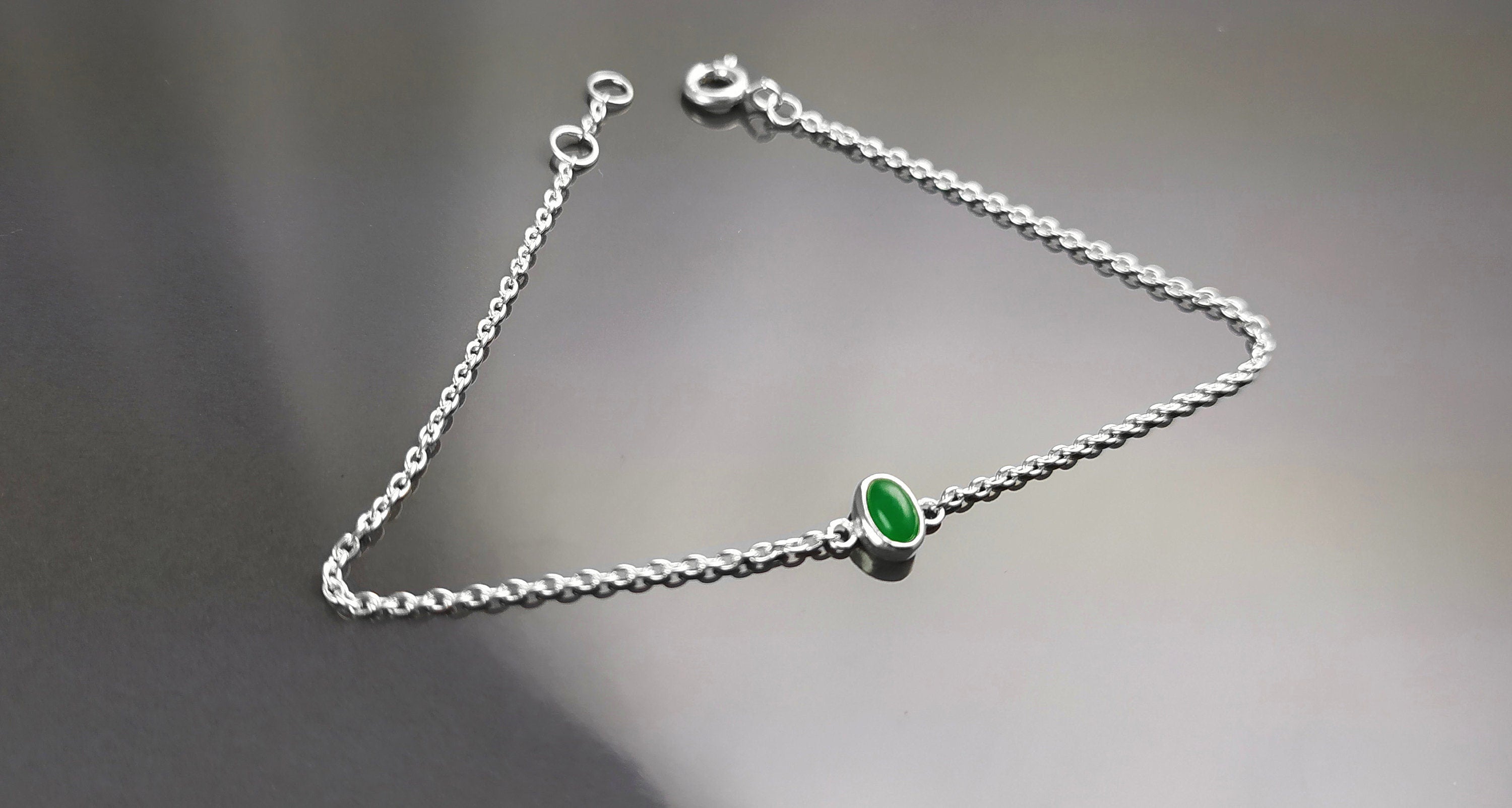 Tiny Jade Bracelet, Sterling Silver, Modern Minimalist Bracelet, Small Green Oval Stone, Genuine Jade Gemstone, Dainty Small Jewelry