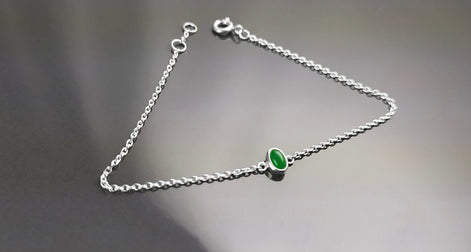 Tiny Jade Bracelet, Sterling Silver, Modern Minimalist Bracelet, Small Green Oval Stone, Genuine Jade Gemstone, Dainty Small Jewelry