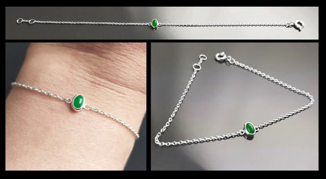 Tiny Jade Bracelet, Sterling Silver, Modern Minimalist Bracelet, Small Green Oval Stone, Genuine Jade Gemstone, Dainty Small Jewelry