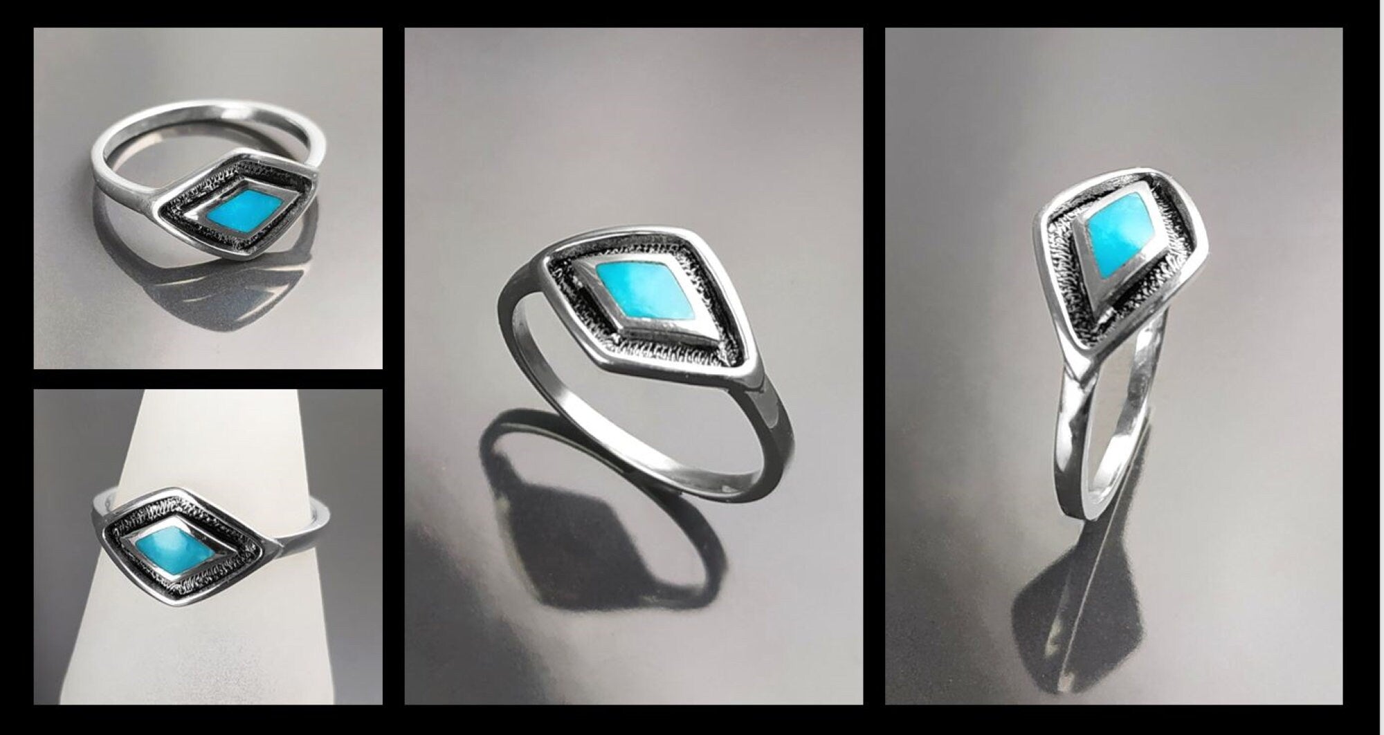 925 Turquoise Eye Ring, Sterling Silver, Blue Turquoise Stone, Spiritual Positive Energy Protection jewelry