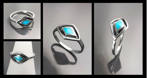 925 Turquoise Eye Ring, Sterling Silver, Blue Turquoise Stone, Spiritual Positive Energy Protection jewelry