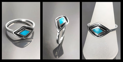 925 Turquoise Eye Ring, Sterling Silver, Blue Turquoise Stone, Spiritual Positive Energy Protection jewelry