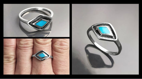 925 Turquoise Eye Ring, Sterling Silver, Blue Turquoise Stone, Spiritual Positive Energy Protection jewelry