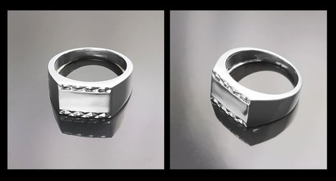 Rectangle Signet Ring, Sterling Silver, Mens Signet Ring, Diamond Faceted Borders, Unisex jewelry Gift, Engraving Name Initials Option