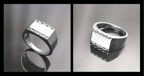 Rectangle Signet Ring, Sterling Silver, Mens Signet Ring, Diamond Faceted Borders, Unisex jewelry Gift, Engraving Name Initials Option