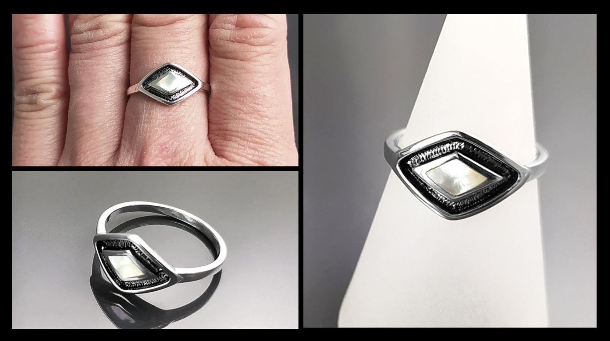 925 White Eye Ring, Sterling Silver, MOP Shell, Spiritual Positive Energy Shaman Protection Stone jewelry, Medicine Man Tribal Symbol