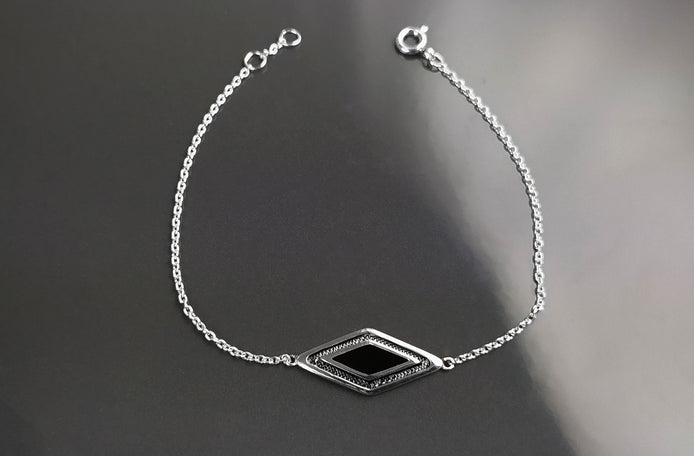 Black Eye Bracelet, Sterling Silver, Oval Black Color Onyx Stone, Spiritual Protection jewelry, Third Eye Against Evil Ring, Positive Energy