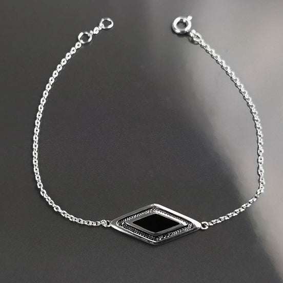 Black Eye Bracelet, Sterling Silver, Oval Black Color Onyx Stone, Spiritual Protection jewelry, Third Eye Against Evil Ring, Positive Energy