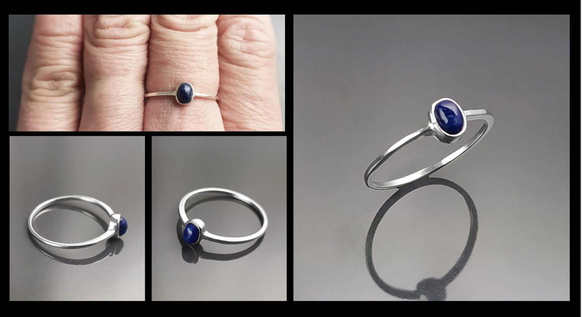 Lapis Tiny Ring, Sterling Silver, Modern Minimalist Ring, Small Blue Oval Stone, Genuine Lapis Gemstone, Small Everyday Ring, Dainty Ring