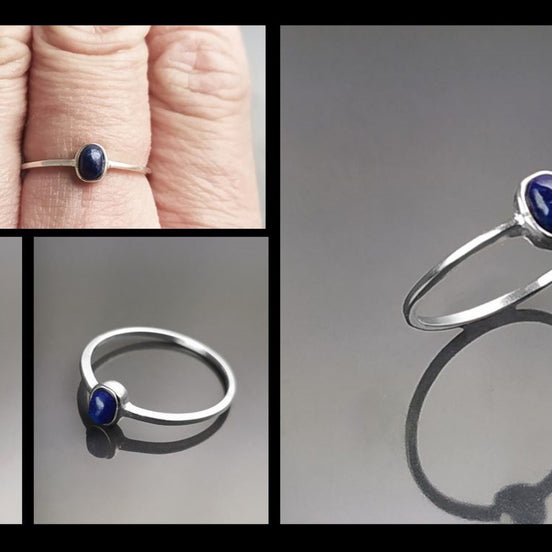 Lapis Tiny Ring, Sterling Silver, Modern Minimalist Ring, Small Blue Oval Stone, Genuine Lapis Gemstone, Small Everyday Ring, Dainty Ring
