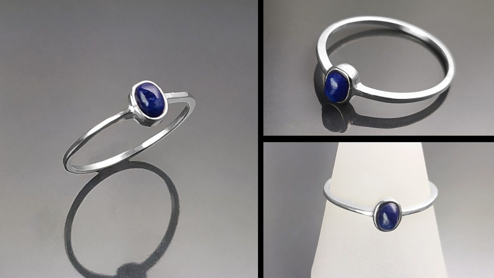 Lapis Tiny Ring, Sterling Silver, Modern Minimalist Ring, Small Blue Oval Stone, Genuine Lapis Gemstone, Small Everyday Ring, Dainty Ring