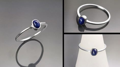 Lapis Tiny Ring, Sterling Silver, Modern Minimalist Ring, Small Blue Oval Stone, Genuine Lapis Gemstone, Small Everyday Ring, Dainty Ring