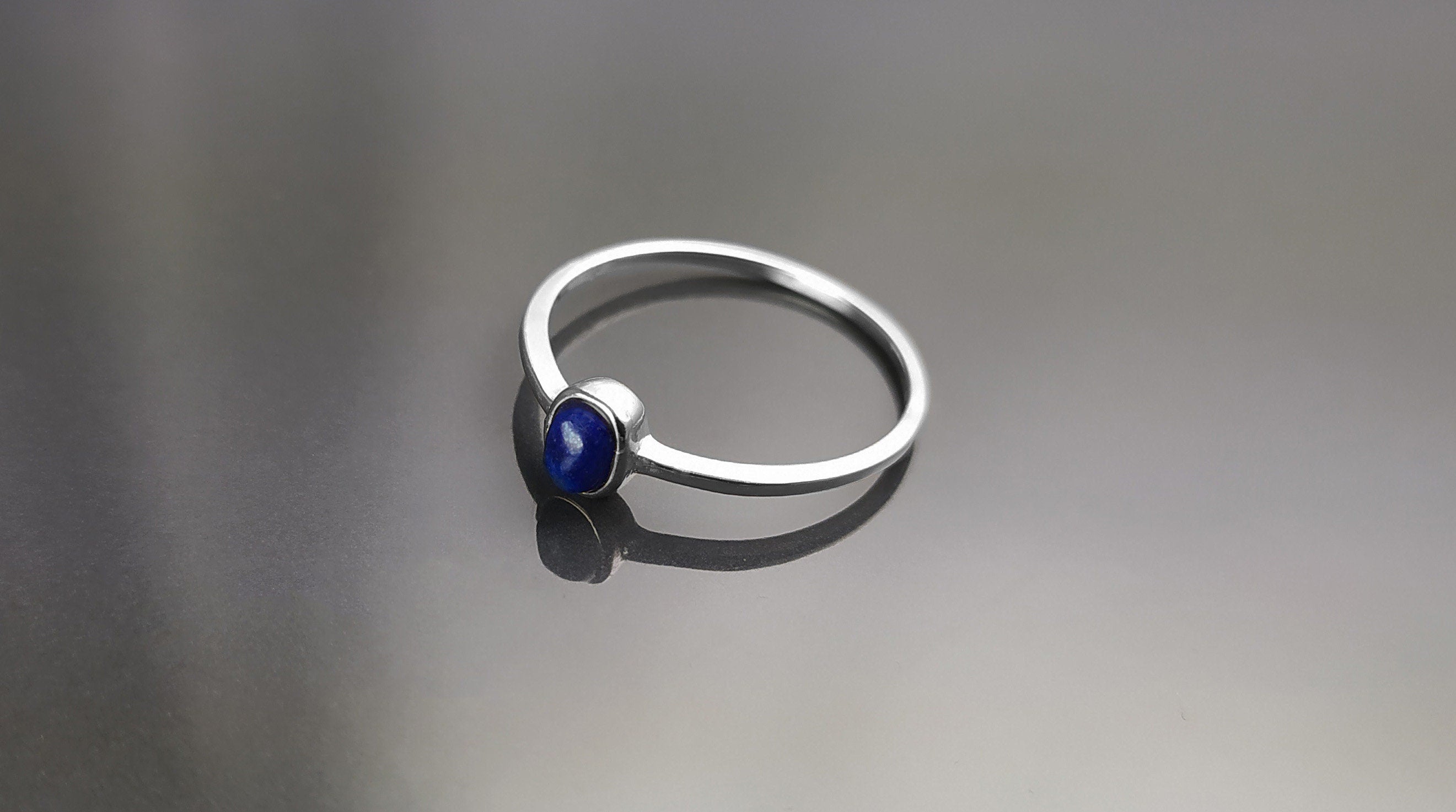 Lapis Tiny Ring, Sterling Silver, Modern Minimalist Ring, Small Blue Oval Stone, Genuine Lapis Gemstone, Small Everyday Ring, Dainty Ring
