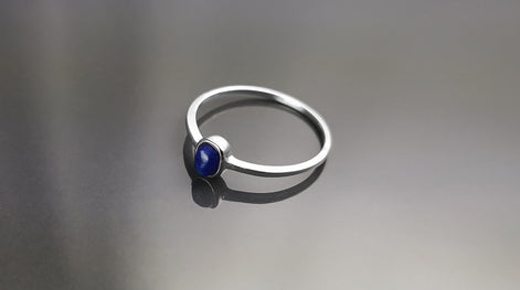 Lapis Tiny Ring, Sterling Silver, Modern Minimalist Ring, Small Blue Oval Stone, Genuine Lapis Gemstone, Small Everyday Ring, Dainty Ring