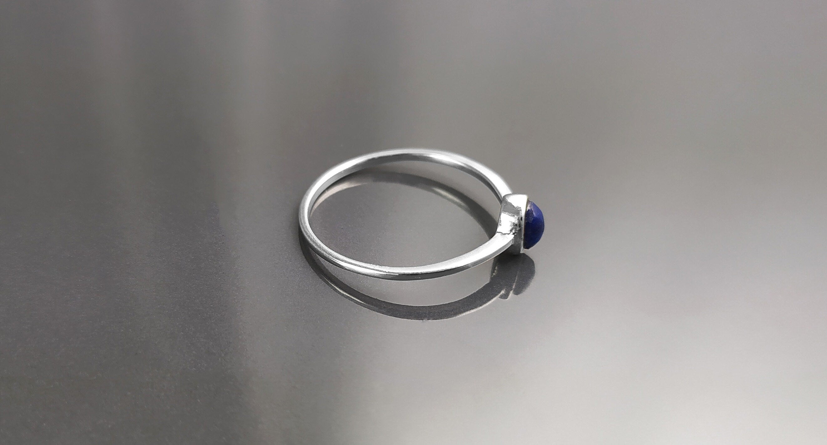 Lapis Tiny Ring, Sterling Silver, Modern Minimalist Ring, Small Blue Oval Stone, Genuine Lapis Gemstone, Small Everyday Ring, Dainty Ring