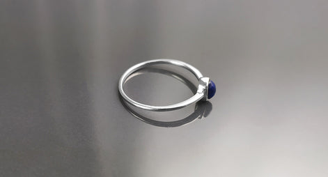 Lapis Tiny Ring, Sterling Silver, Modern Minimalist Ring, Small Blue Oval Stone, Genuine Lapis Gemstone, Small Everyday Ring, Dainty Ring
