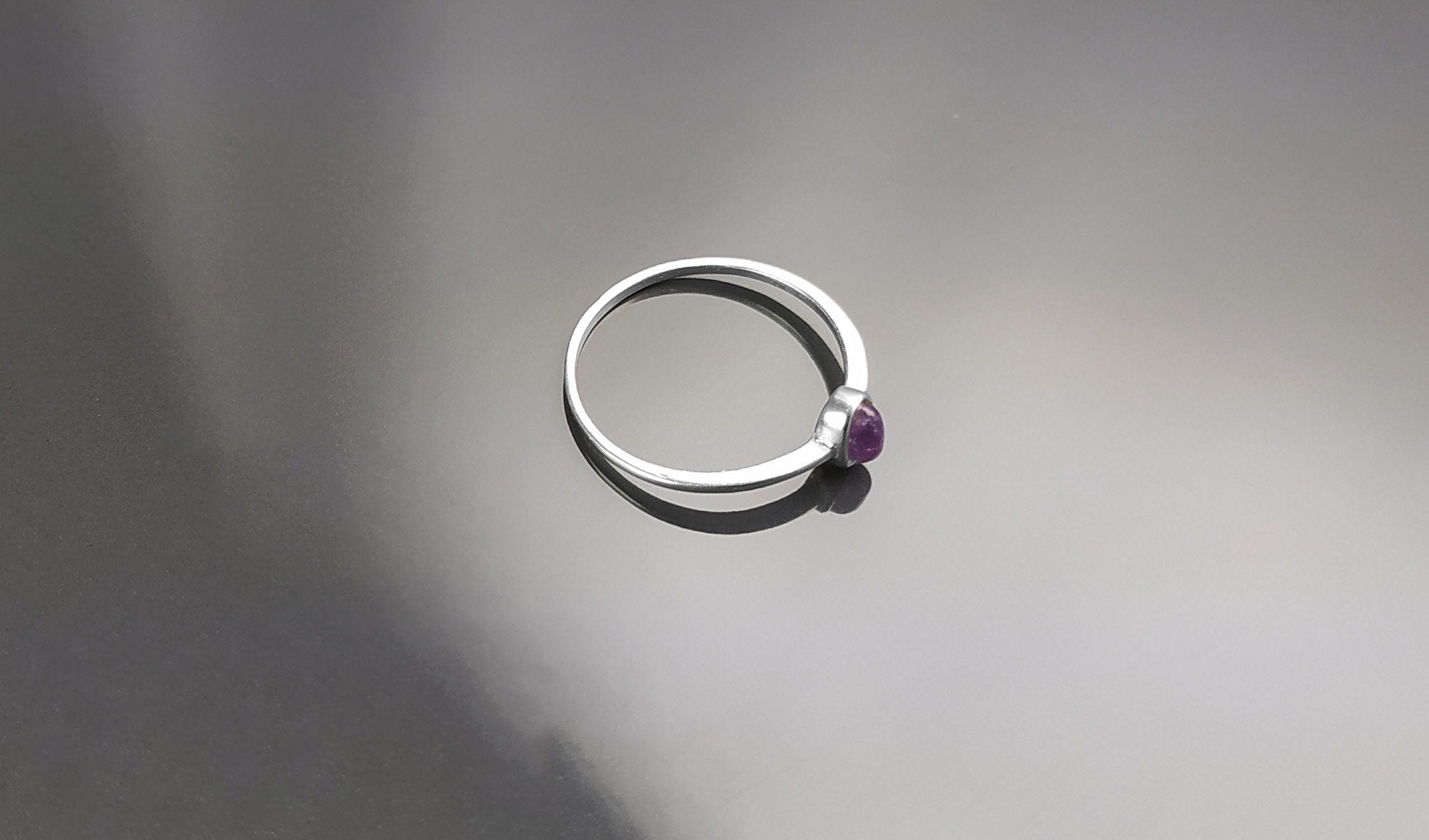 Tiny Amethyst Ring, Sterling Silver, Modern Minimalist Ring, Small Purple Oval Stone, Genuine Amethyst Gemstone, Small Ring, Dainty Ring