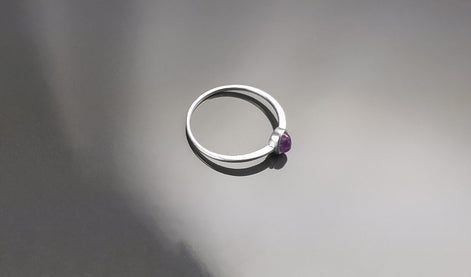 Tiny Amethyst Ring, Sterling Silver, Modern Minimalist Ring, Small Purple Oval Stone, Genuine Amethyst Gemstone, Small Ring, Dainty Ring