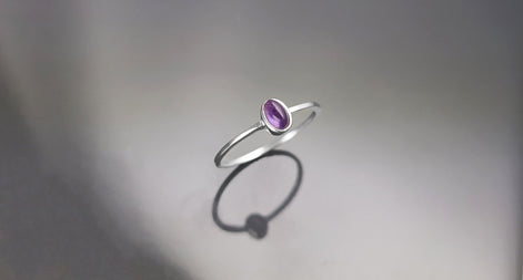 Tiny Amethyst Ring, Sterling Silver, Modern Minimalist Ring, Small Purple Oval Stone, Genuine Amethyst Gemstone, Small Ring, Dainty Ring