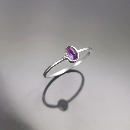Tiny Amethyst Ring, Sterling Silver, Modern Minimalist Ring, Small Purple Oval Stone, Genuine Amethyst Gemstone, Small Ring, Dainty Ring