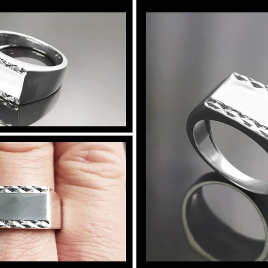 Initials signet ring, sterling silver, rectangle horizontal square ring, personal monogram jewelry, hipster signet ring