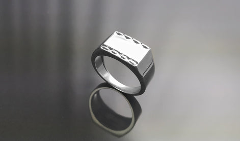Rectangle Signet Ring, Sterling Silver, Mens Signet Ring, Diamond Faceted Borders, Unisex jewelry Gift, Engraving Name Initials Option
