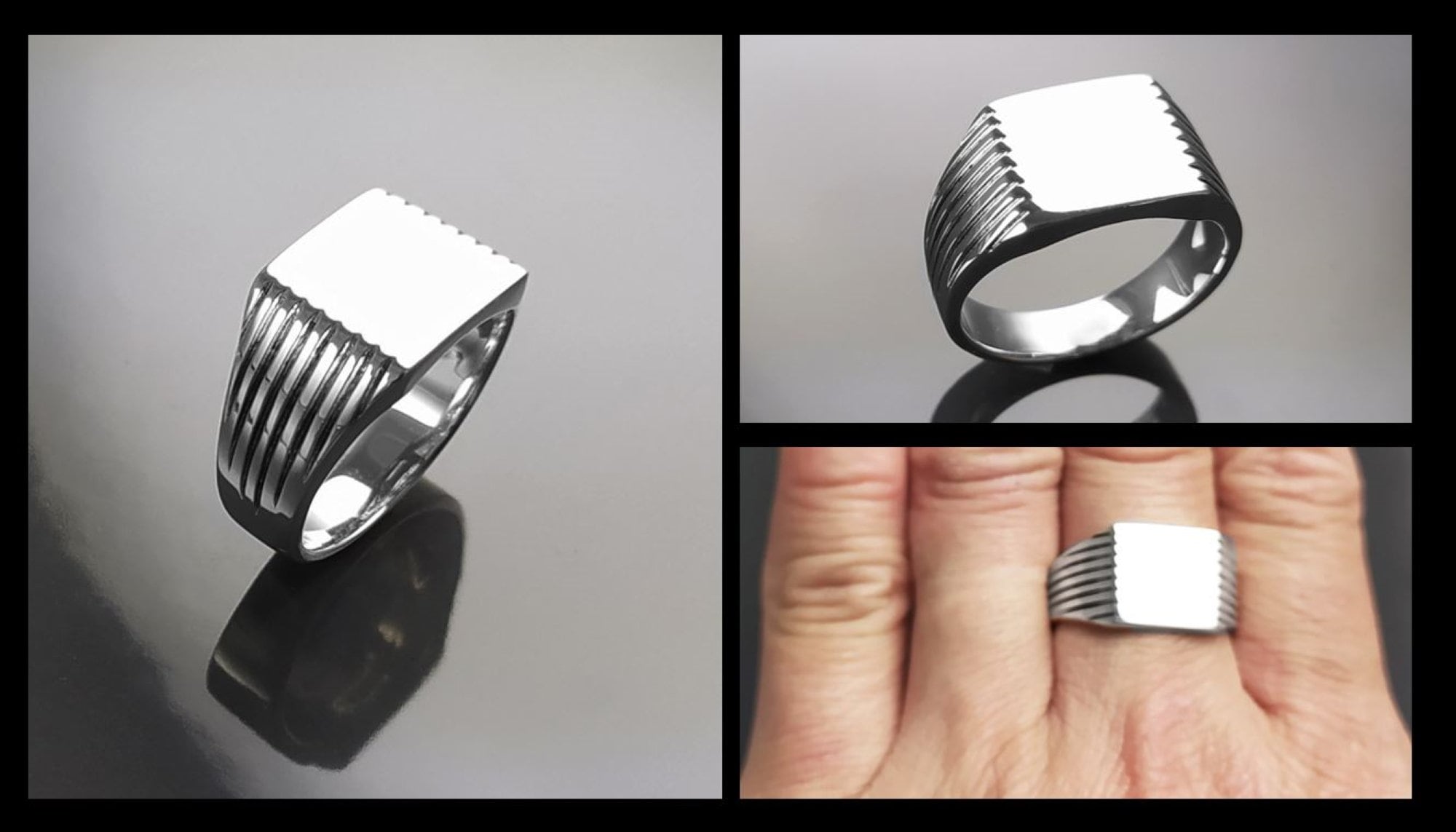 Sterling Silver Signet Ring, Square Cushion, Mens Jewelry