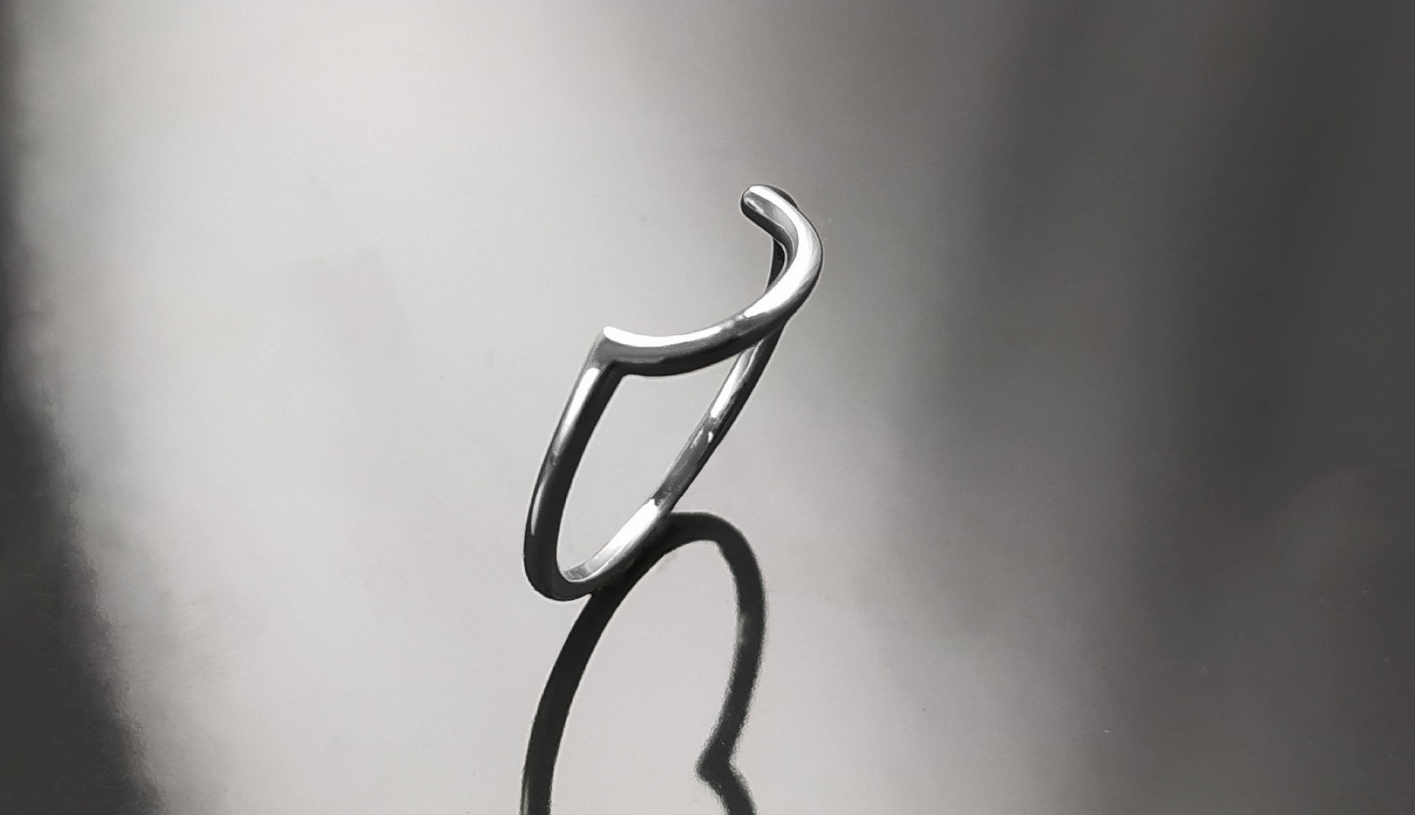 Sterling Silver Arc Ring, Modern Minimalist Curved Band