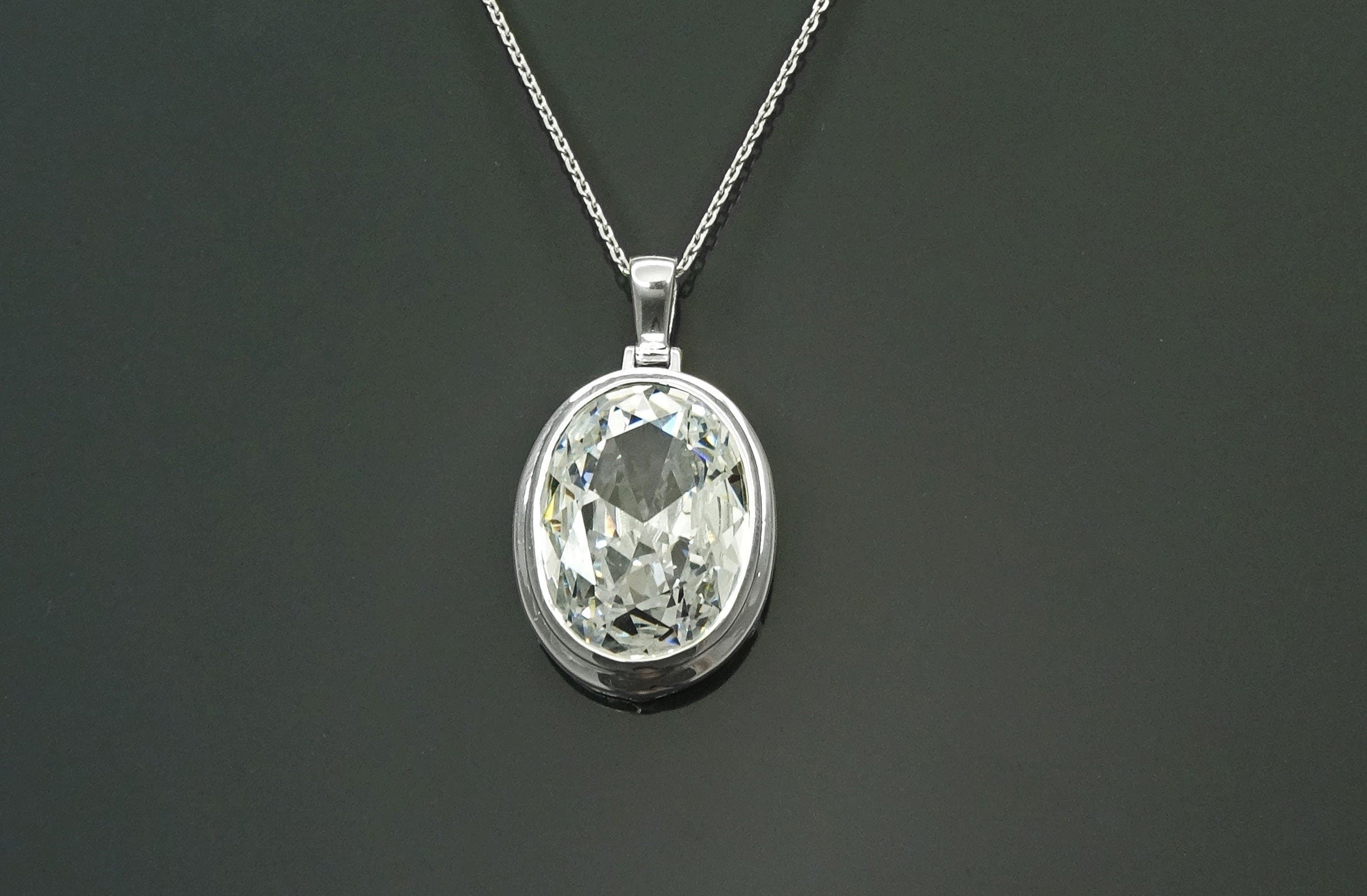Oval White Pendant, Sterling Silver, Diamond Color Cubic Zirconia Cz , StatementModern Oval Pendant Necklace, Bold jewelry