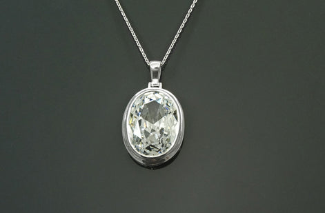 Oval White Pendant, Sterling Silver, Diamond Color Cubic Zirconia Cz , StatementModern Oval Pendant Necklace, Bold jewelry